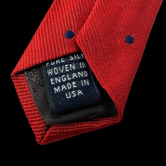 Vintage Brooks Brothers Tie Red/Blue Polka Dot Woven England Made USA Silk. 57” - Picture 13 of 16